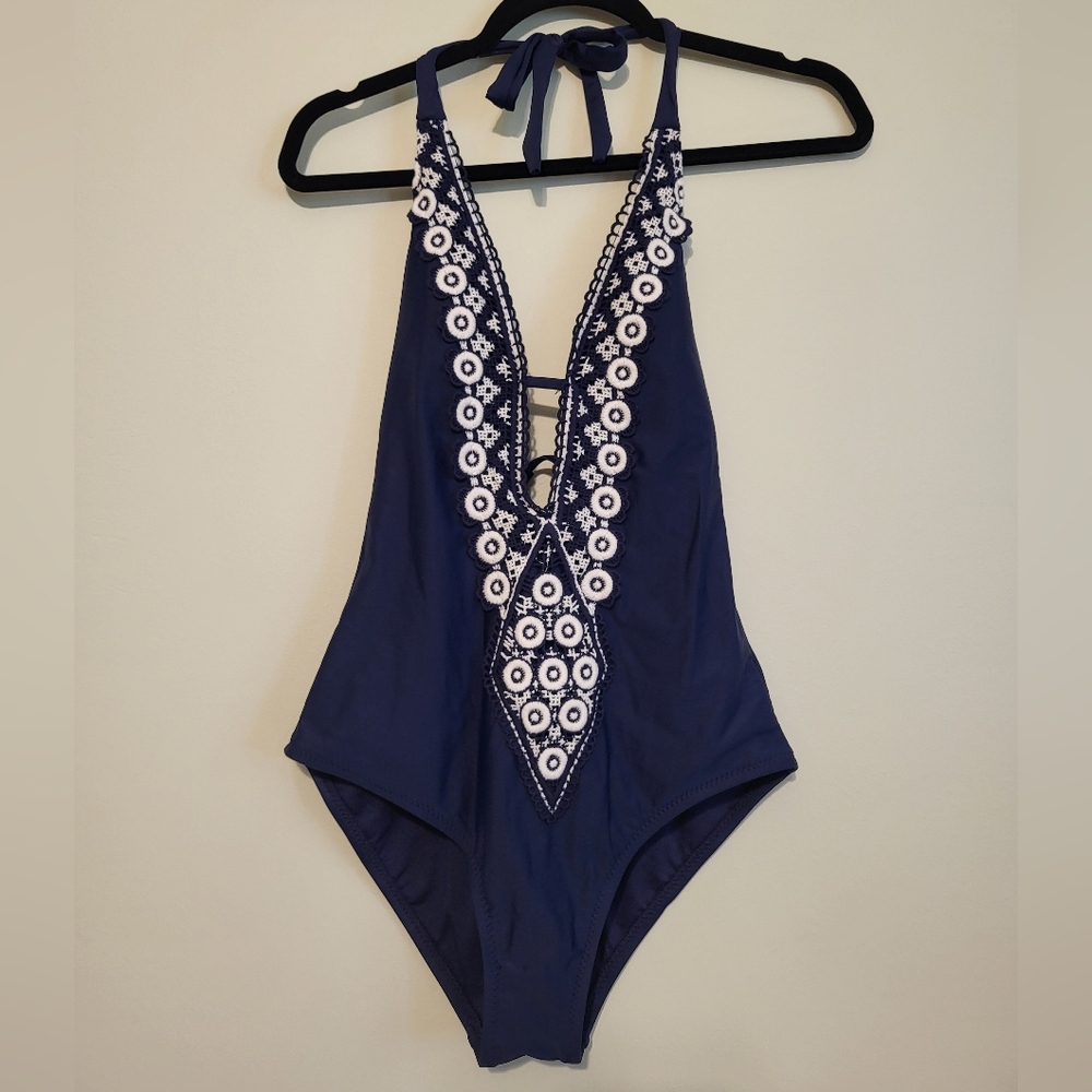 Plunge One Piece Swim Suit NWT Navy Size Small Kona Sol